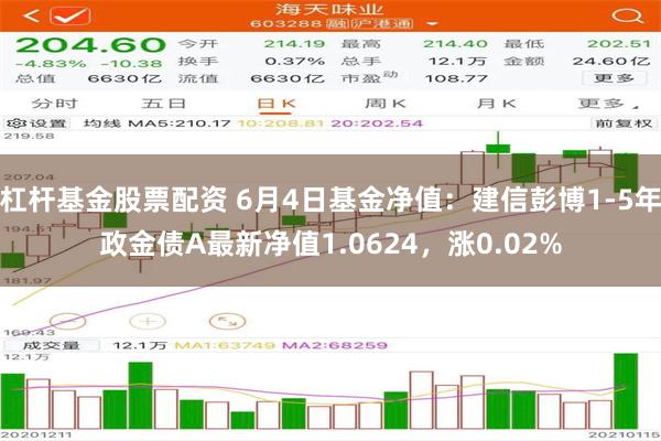 杠杆基金股票配资 6月4日基金净值：建信彭博1-5年政金债A最新净值1.0624，涨0.02%