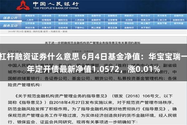 杠杆融资证券什么意思 6月4日基金净值：华宝宝瑞一年定开债最新净值1.0572，涨0.01%