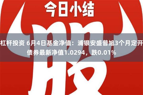 杠杆投资 6月4日基金净值：浦银安盛普旭3个月定开债券最新净值1.0294，跌0.01%